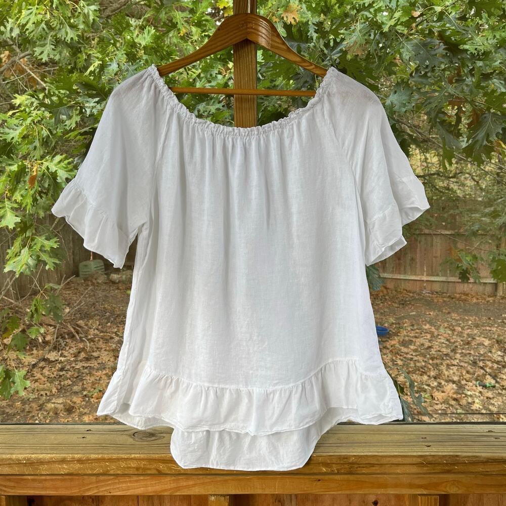 Terzo Millennio Women's White Linen Blouse Size L